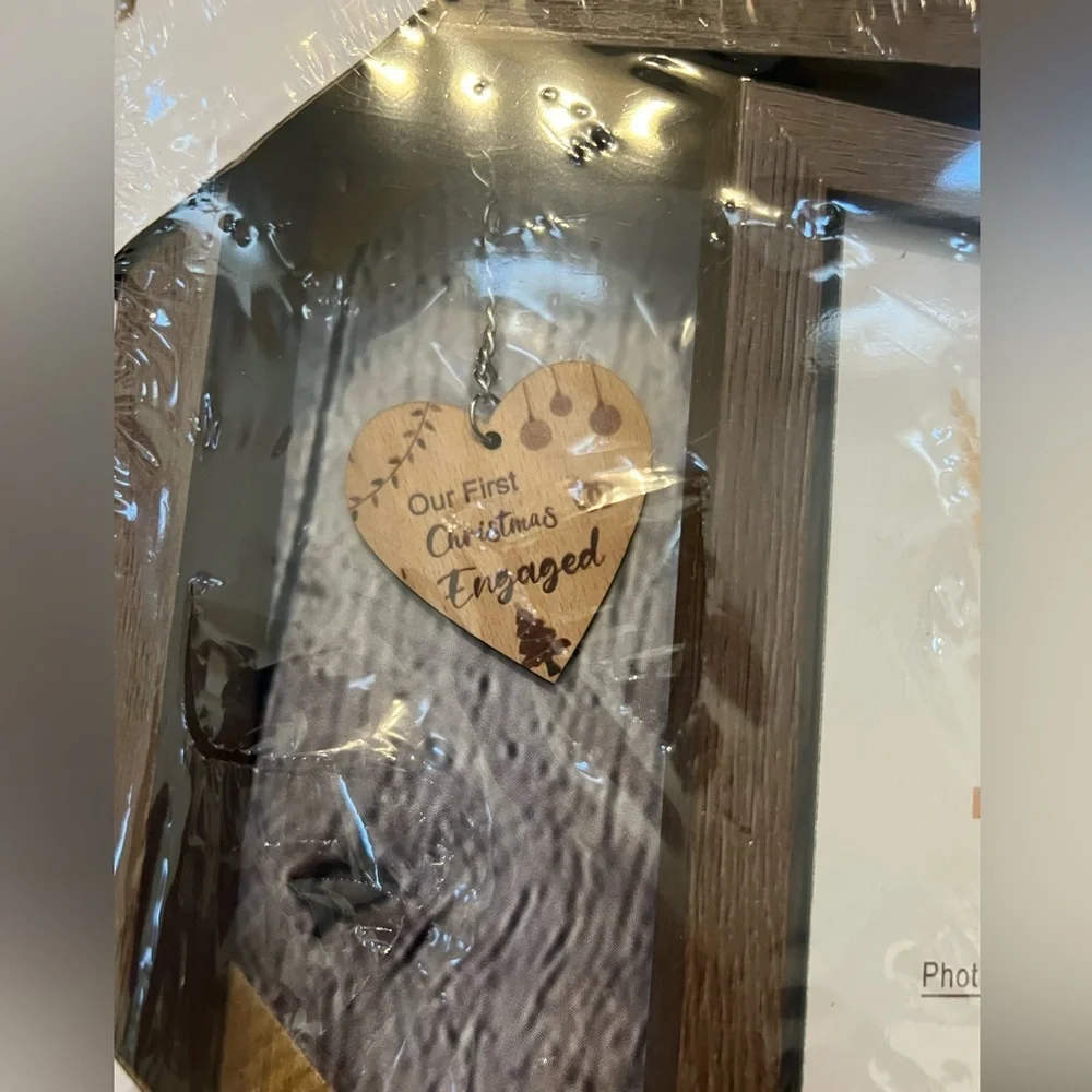 NEW Our First Christmas Engaged Wood Picture Frame, Display Two 6x4 Inch